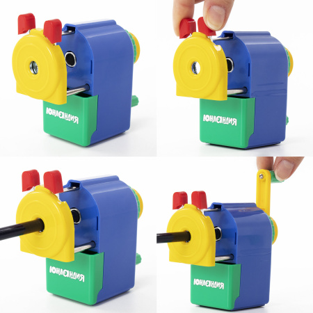 Точилка механическая ЮНЛАНДИЯ "Светофор", металлический механизм, корпус голубой, 228766 - Точилки механические