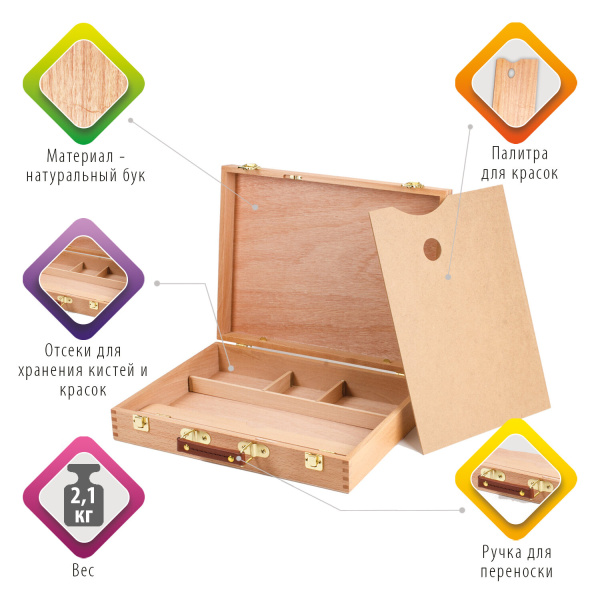 Этюдный ящик BRAUBERG ART CLASSIC, бук, 40х31х8см, 190657 - Этюдники