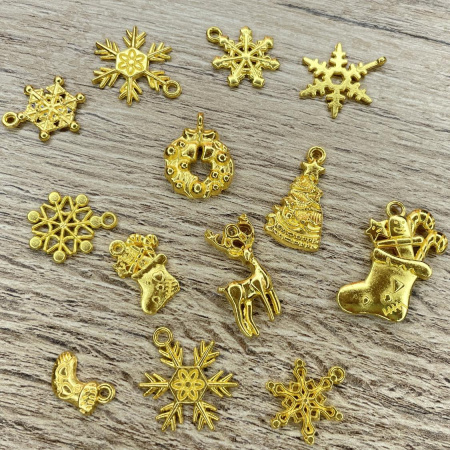 Набор металлических подвесок "Рождество" золото, размер большей 27*20 мм