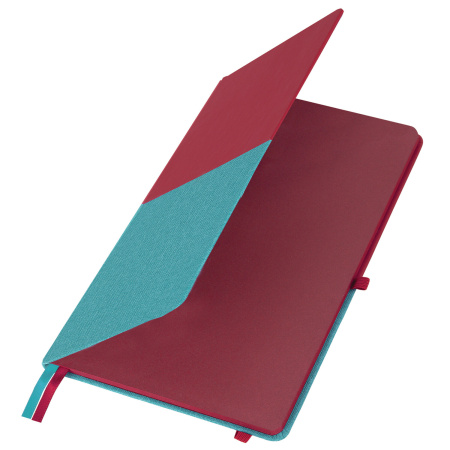 Блокнот А5 (148х218 мм), BRAUBERG "DUO", под кожу с резинкой 80 л., клетка, красный/бирюзовый, 113431 - Бизнес-блокноты и бизнес-тетради