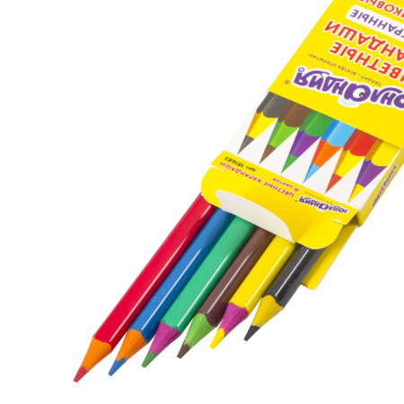 Карандаши цветные ЮНЛАНДИЯ "КАРНАВАЛ", 6 цветов, пластиковые, заточенные, трехгранный корпус, 181683 - Карандаши цветные