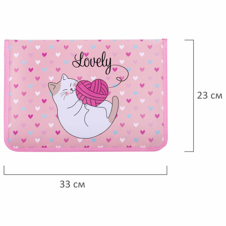 Папка для труда на молнии ЮНЛАНДИЯ А4, 1 отделение, откидная планка, органайзер, "Fluffy cat", 270982 - Папки для тетрадей и уроков труда