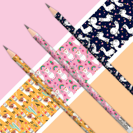 Карандаш чернографитный ЮНЛАНДИЯ "ЛАМЫ", 1 шт., HB, с ластиком, корпус ассорти, 181773 - Карандаши чернографитные