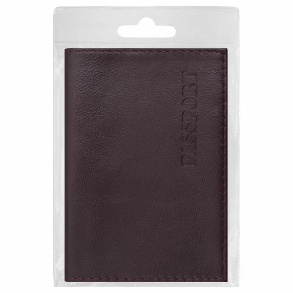 Обложка для паспорта натуральная кожа "Virginia", "PASSPORT", бордовая, BRAUBERG, 237187 - Обложки для паспорта