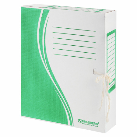 Папка архивная с завязками А4 (325х260 мм), 75 мм, до 700 листов, плотная, микрогофрокартон, ЗЕЛЕНАЯ, BRAUBERG, 124851