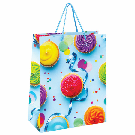 Пакеты подарочные 26x12,7x32,4 см, ЗОЛОТАЯ СКАЗКА "Кексики", ламинированные, 10 штук