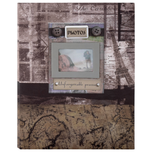 Фотоальбом BRAUBERG на 200 фотографий 10х15 см, твердая обложка, "Путешествие", бокс, коричневый, 390672 - Фотоальбомы