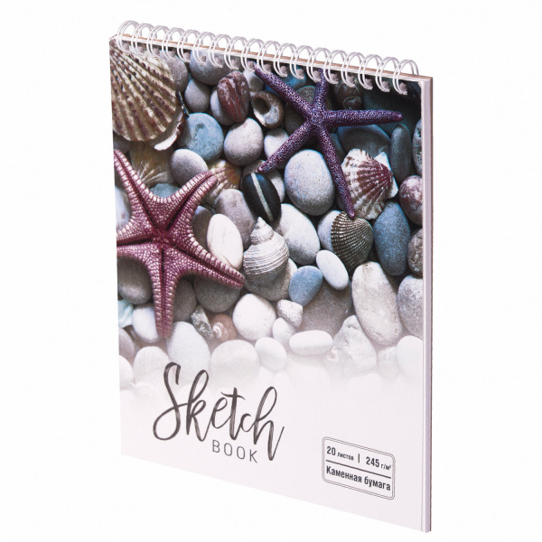 Скетчбук, каменная бумага 245 г/м2, 170х195 мм, 20 л., гребень, подложка, холодная фольга, "Звезда", 98603 - Альбомы, скетчбуки и бумага для графики и эскизов