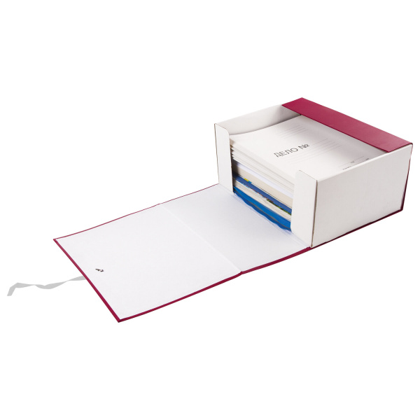 Короб архивный А4 (240х330 мм), 150 мм, 2 завязки, бумвинил, до 1400 листов, бордовый, BRAUBERG, 122806 - Короба архивные