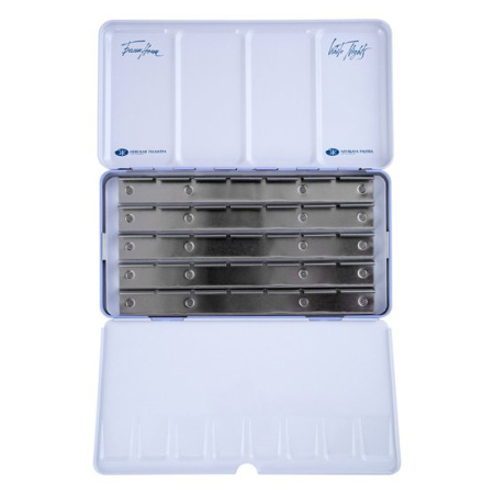 Пенал для акварели на 35 кювет с палитрой «Белые ночи», металл, светло-голубой - Пеналы (органайзеры) для красок, кистей, карандашей