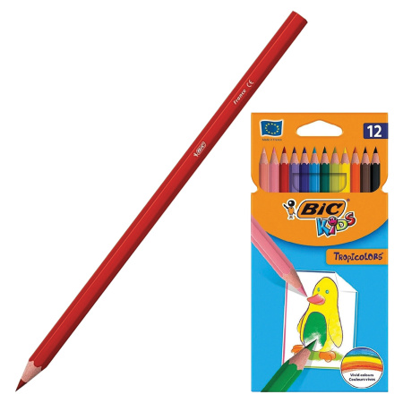 Карандаши цветные BIC "Tropicolors", 12 ЦВЕТОВ, пластиковые, европодвес, 83256610 - Карандаши цветные
