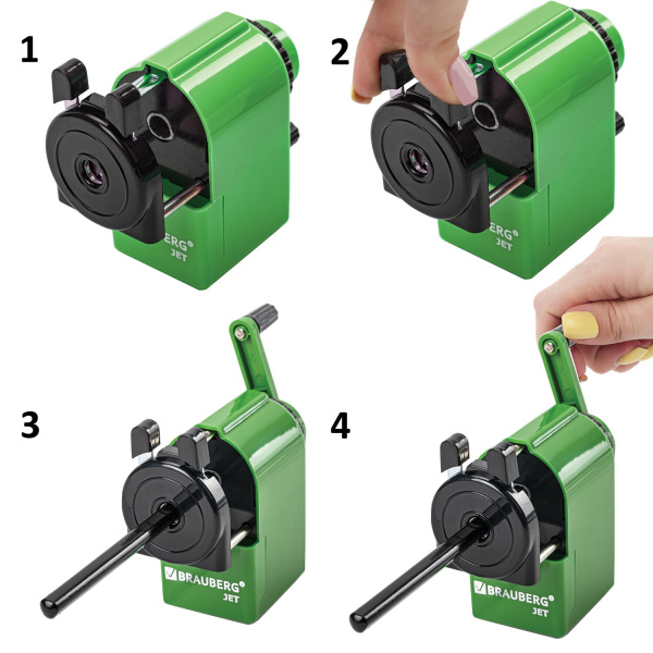 Точилка механическая BRAUBERG "JET", металлический механизм, корпус зеленый, 229571 - Точилки механические