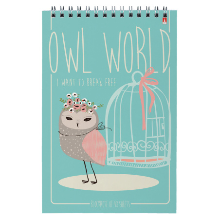 Блокнот А5, 40 л., гребень, ламинированный картон, клетка, Альт, "Совы", (3 вида), 3-40-024 - Блокноты