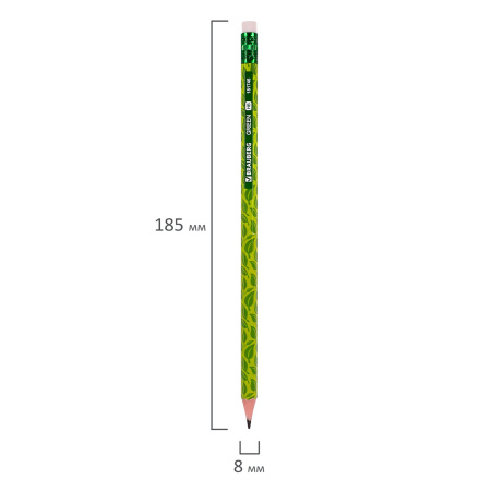 Карандаш чернографитный BRAUBERG "GREEN", 1 шт., HB, с ластиком, пластиковый, ассорти, 181746 - Карандаши чернографитные