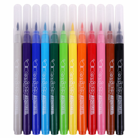 Фломастеры акварельные CARIOCA (Италия) "Aquarell", 12 цветов, наконечник-кисть, смываемые, картонный конверт, 42747 - Фломастеры классические