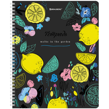 Тетрадь А5 96 л. BRAUBERG, гребень, клетка, глянцевая ламинация, "Bright Fruits" (4 вида в спайке), 404420 - Тетради более 60 листов