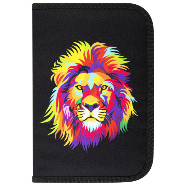 Пенал BRAUBERG с наполнением, 1 отделение, 1 откидная планка, 24 предмета, 21х14 см, "Colorful lion", 270725 - Пеналы с наполнением