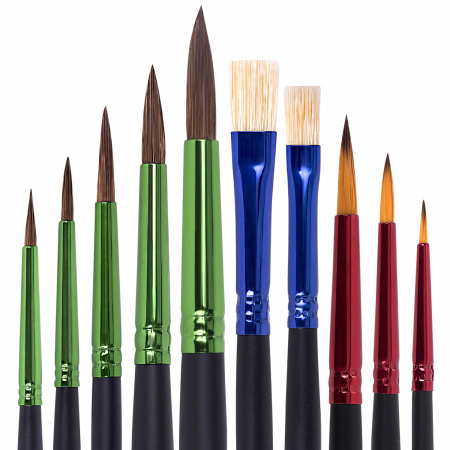 Кисти BRAUBERG PREMIUM, набор 10 шт. (круглые пони - 5 шт., синтетика - 3 шт., плоские щетина - 2 шт.), блистер, 201023 - Кисти для рисования