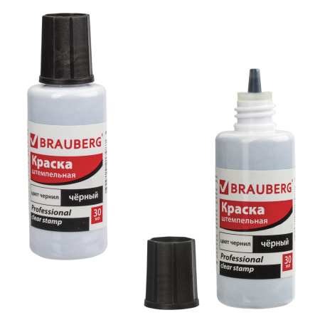 Краска штемпельная BRAUBERG PROFESSIONAL, clear stamp, черная, 30 мл, на водной основе, 227983 - Штемпельная краска