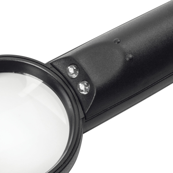 Лупа просмотровая BRAUBERG, С ПОДСВЕТКОЙ, диаметр 50 мм, увеличение 5, корпус черный, 454128 - Лупы