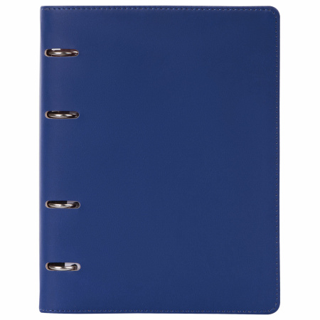 Тетрадь на кольцах А5 (180х220 мм), 120 листов, под кожу, клетка, BRAUBERG "Fusion", синий/оранжевый, 129994 - Тетради на кольцах и сменные блоки к ним