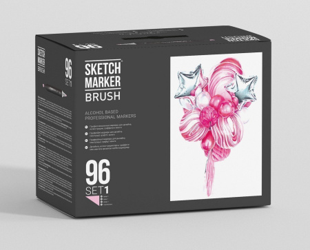 Набор маркеров SKETCHMARKER Brush 1 96шт базовые оттенки + пластиковый органайзер
