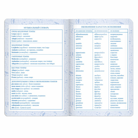 Дневник для музыкальной школы 140х210 мм, 48 л., обложка кожзам гибкая, BRAUBERG, справочный материал, синий, 105498 - Дневники для музыкальной школы