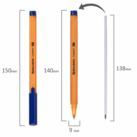 Ручка шариковая РОССИЯ "СОКРАТ", СИНЯЯ, корпус оранжевый, узел 0,7 мм, линия письма 0,35 мм, BRAUBERG, 143968 - Ручки шариковые неавтоматические
