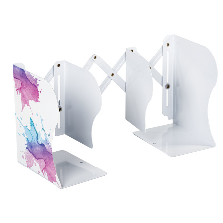 Подставка-держатель для книг и учебников BRAUBERG, раздвижная, металлическая, белая с печатью, 237903 - Подставки для книг