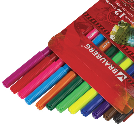 Фломастеры BRAUBERG "Star Patrol", 12 цв., вентилируемый колп., карт. упаковка, увелич. срок службы, 150544 - Фломастеры классические