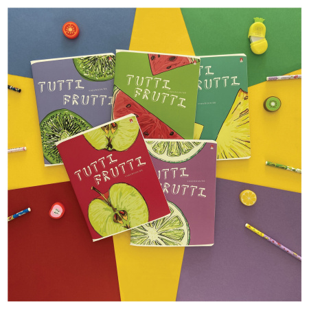 Тетрадь А5 96 л. АЛЬТ скоба, клетка, гибридный лак, "Fresh & Fruity" (5 видов), 7-96-1159 - Тетради более 60 листов