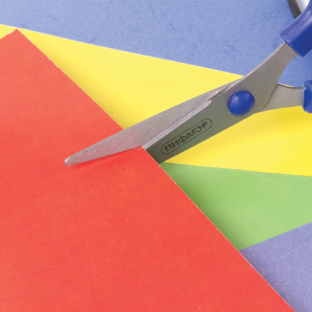 Ножницы ПИФАГОР, 130 мм, резиновые вставки, картонная упаковка с подвесом, ассорти, 236984 - Ножницы детские