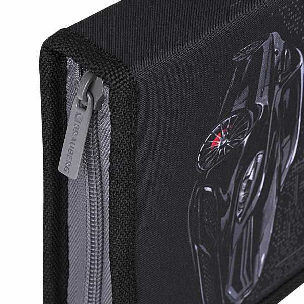 Пенал BRAUBERG, 1 отделение, 1 откидная планка, полиэстер, 21х14 см, "Night Car", 271522 - Пеналы каркасные