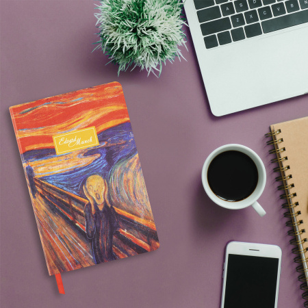 Ежедневник недатированный А5 (138х213 мм), BRAUBERG VISTA, под кожу, гибкий, 136 л., "Edvard Munch", 111984 - Ежедневники с покрытием "под кожу и ткань"