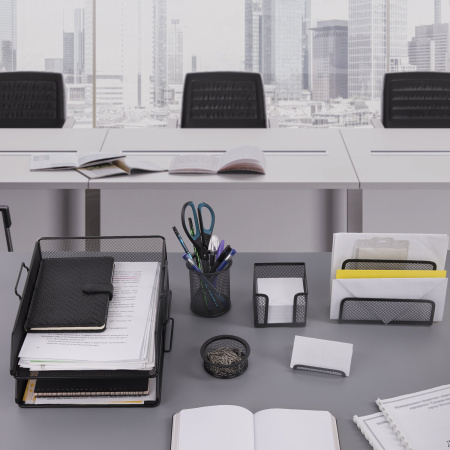 Настольный набор из металла BRAUBERG "Germanium", 7 предметов, черный, 231962 - Настольные наборы из металла