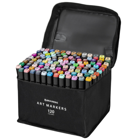 Маркеры для скетчинга двусторонние, НАБОР 120 шт., текстильный чехол, BRAUBERG, 152234 - Скетчмаркеры в наборах