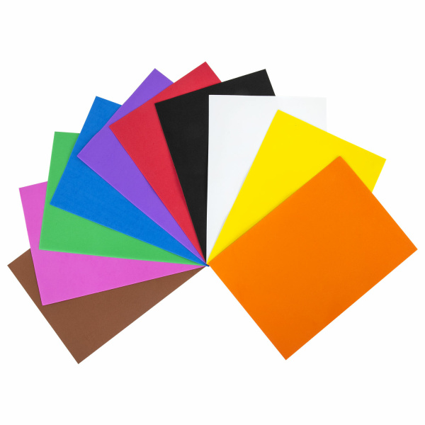 Пористая резина/фоамиран А4, 1 мм, ОСТРОВ СОКРОВИЩ, 10 листов, 10 цветов, яркие цвета, 661696 - Цветная пористая резина и пластик