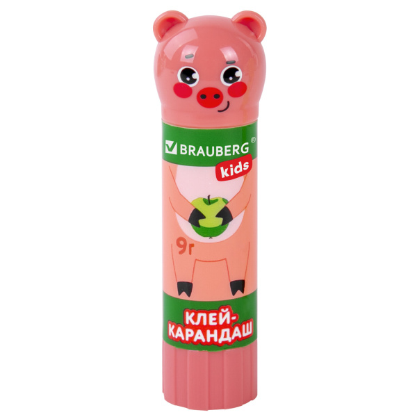 Клей-карандаш "Зверята: хрюшка, тигр, панда", 9 г, фигурный колпачок, 3 шт./блистер, BRAUBERG KIDS, 271141 - Клей-карандаш