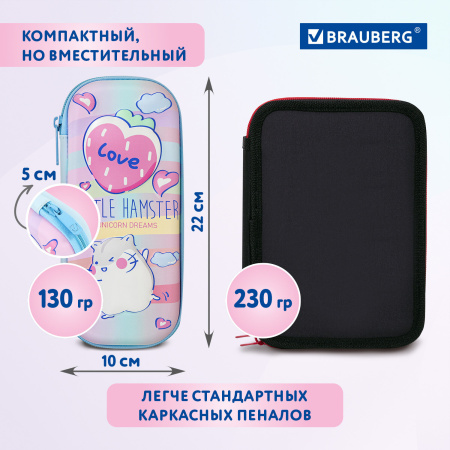 Пенал BRAUBERG, 1 отделение, 1 откидная планка, EVA 3D, 22х10х5 см, "Humster", 270702 - Пеналы каркасные