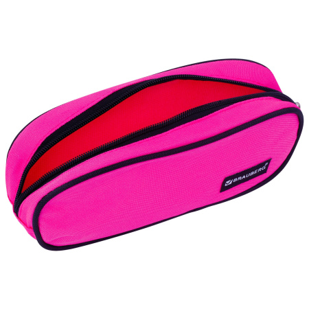 Пенал-косметичка BRAUBERG овальный, полиэстер, "Pink", 22х9х5 см, 229270 - Пеналы мягкие