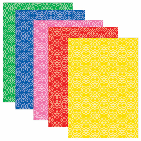 Цветная бумага, А4, офсетная САМОКЛЕЯЩАЯСЯ, 5 листов 5 цветов, "КЛЕТКА", 80 г/м2, ОСТРОВ СОКРОВИЩ, 210х297 мм, 129303 - Цветная бумага