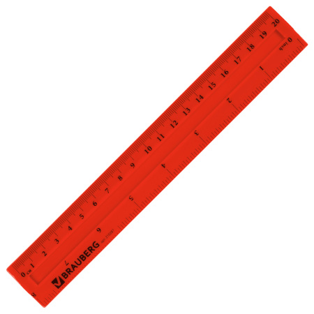 Линейка пластиковая 20 см, BRAUBERG "Crystal Vivid", непрозрачная, флуоресцентная ассорти, европодвес, 210287 - Линейки