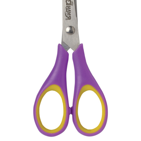 Ножницы ЮНЛАНДИЯ "ВОЗДУШНЫЙ ЗМЕЙ", 125 мм, для правши, резиновые вставки, фиолетово-желтые, европодвес, 236856 - Ножницы детские