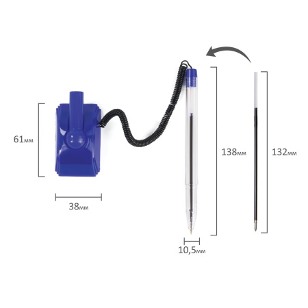 Ручка шариковая настольная ОФИСМАГ "Стенд-Пен2", СИНЯЯ, пружинка, корпус синий, линия письма 0,5 мм, 142165 - Ручки шариковые на подставке