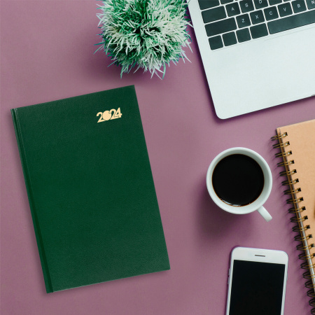 Ежедневник датированный 2024 145х215 мм, А5, STAFF, обложка бумвинил, зеленый, 115138 - Ежедневники с твердой обложкой