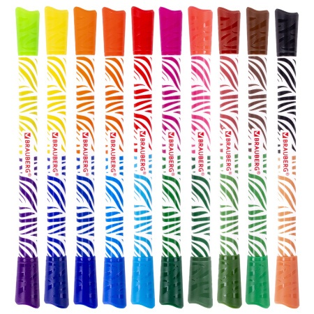 Фломастеры двусторонние утолщенные BRAUBERG "PREMIUM" "BI-COLOR", 10 шт., 20 цветов, двухцветные, вентилируемый колпачок, 151945 - Фломастеры классические