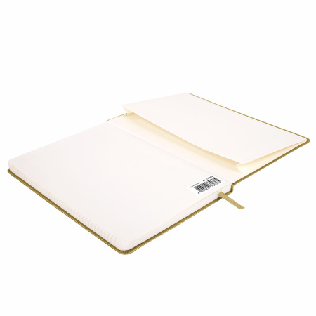 Блокнот А5 (148x218 мм), BRAUBERG "Metropolis Special", под кожу, 80 л., резинка, клетка, золотистый, 113333 - Бизнес-блокноты и бизнес-тетради