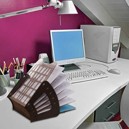 Лоток для бумаг веерный BRAUBERG-SMART, 7-ми секционный, сетчатый, тонированный, 230467 - Лотки и подставки секционные