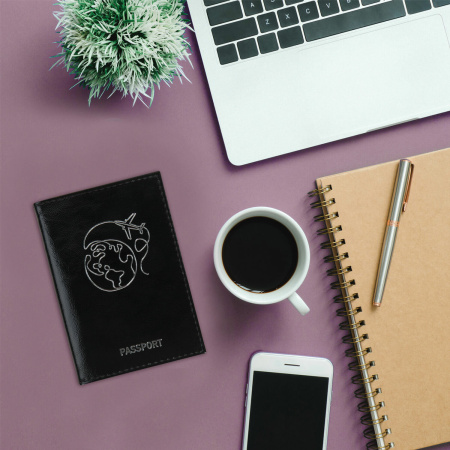 Обложка для паспорта натуральная кожа "наплак", тиснение серебром "Airplane", черная, BRAUBERG, 238212 - Обложки для паспорта