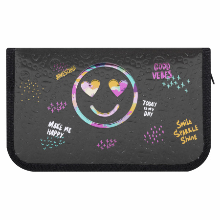 Пенал ЮНЛАНДИЯ, 1 отделение, металлизированный картон, конгрев, 19х11 см, "Smiley", 271508 - Пеналы каркасные